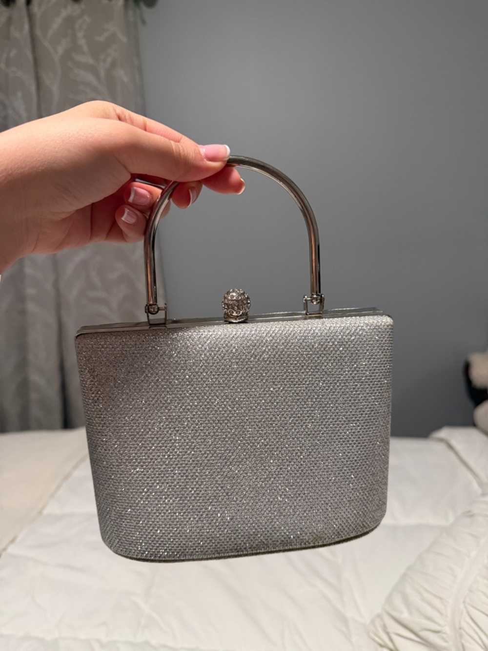 T.J.Maxx Silver Glitter Top-Handle Evening Clutch